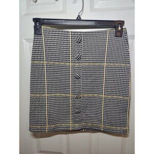 Sanctuary Houndstooth Black White Yellow Stretch Mini Skirt W Front Buttons S Nw